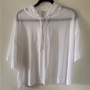 Athleta Sheer White Hooded Short Sleeve Tee